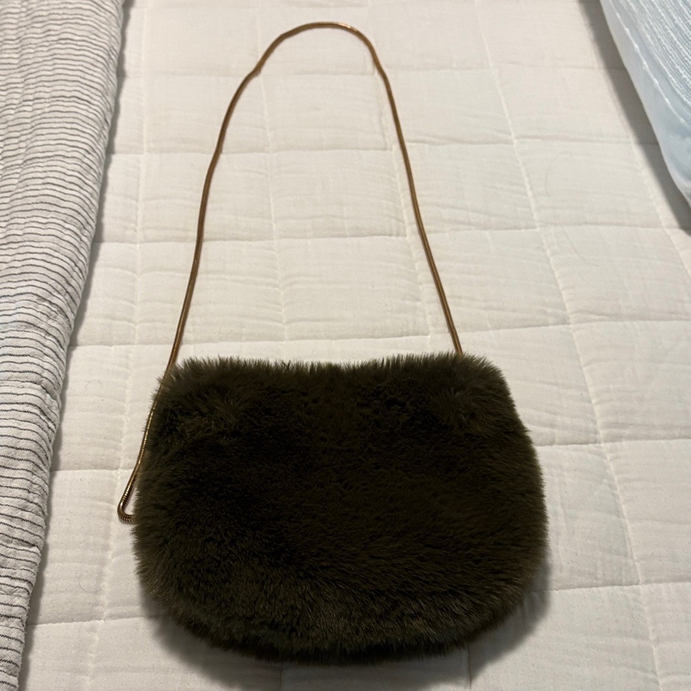 Anthropologie Olive Green Faux Fur Crossbody Bag